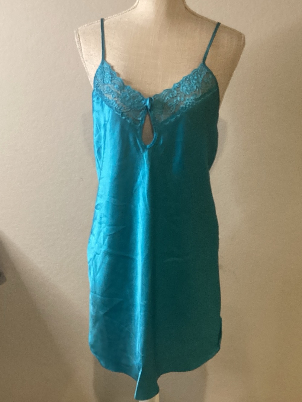 Turquoise Lace-Trim Satin Chemise - Women Intimates